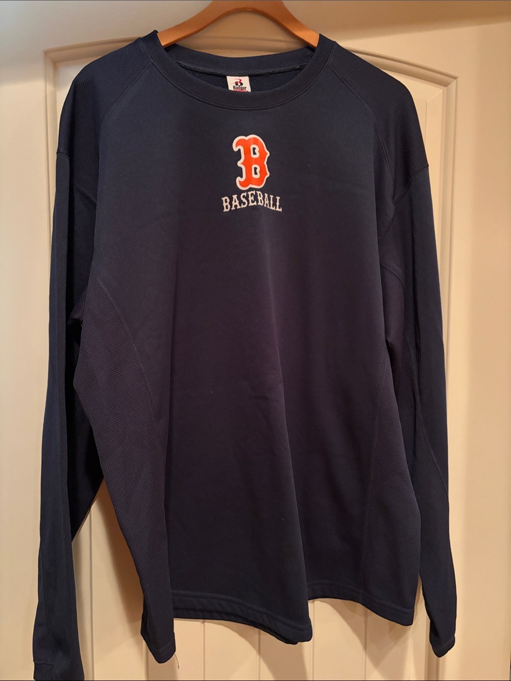Men's Navy Long-Sleeve Baseball Crewneck Top